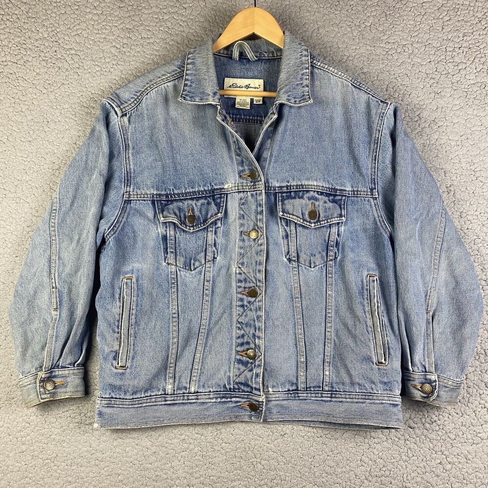 Vintage EDDIE BAUER Women’s Denim Jean Jacket Small Trucker * Distressed READ *